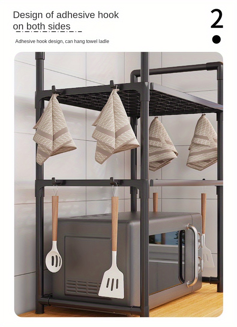   2 tier metal microwave stand adjustable and expandable kitchen shelf no wood easy to clean for microwave oven storage plastic material non food contact compatible details 4