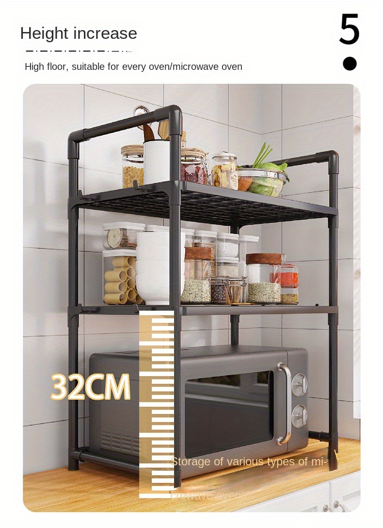 sturdy metal kitchen microwave stand with 2 tiers expandable and adjustable for microwave oven and more no wood easy to clean details 7