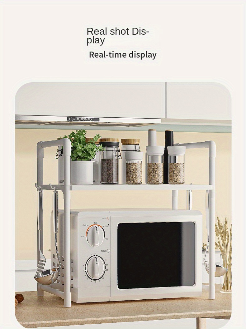   2 tier metal microwave stand adjustable and expandable kitchen shelf no wood easy to clean for microwave oven storage plastic material non food contact compatible details 8