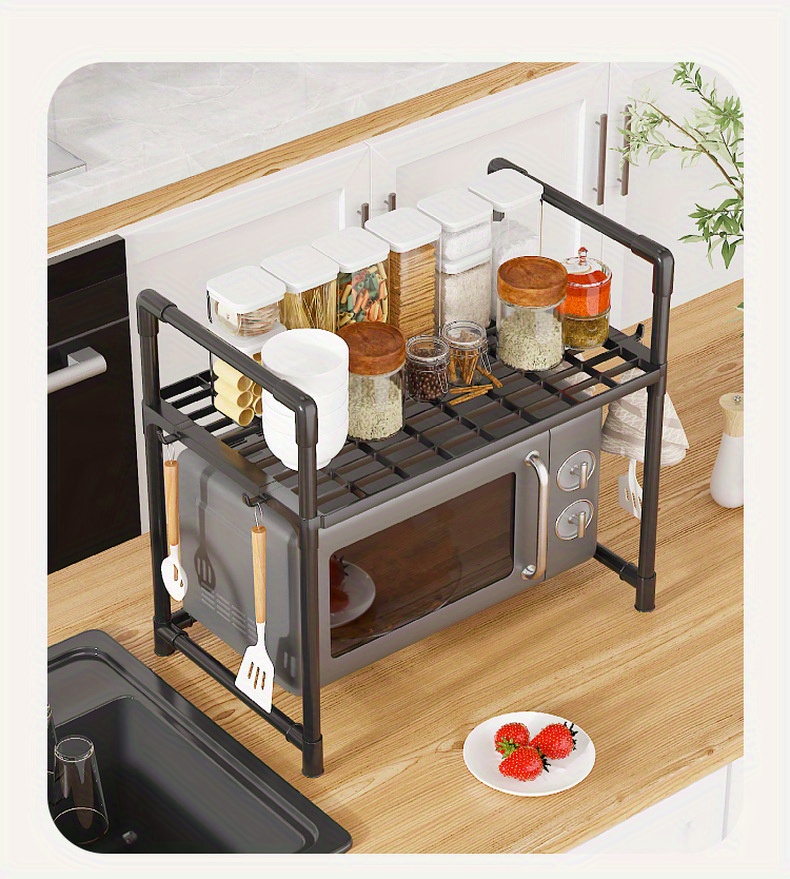 sturdy metal kitchen microwave stand with 2 tiers expandable and adjustable for microwave oven and more no wood easy to clean details 9