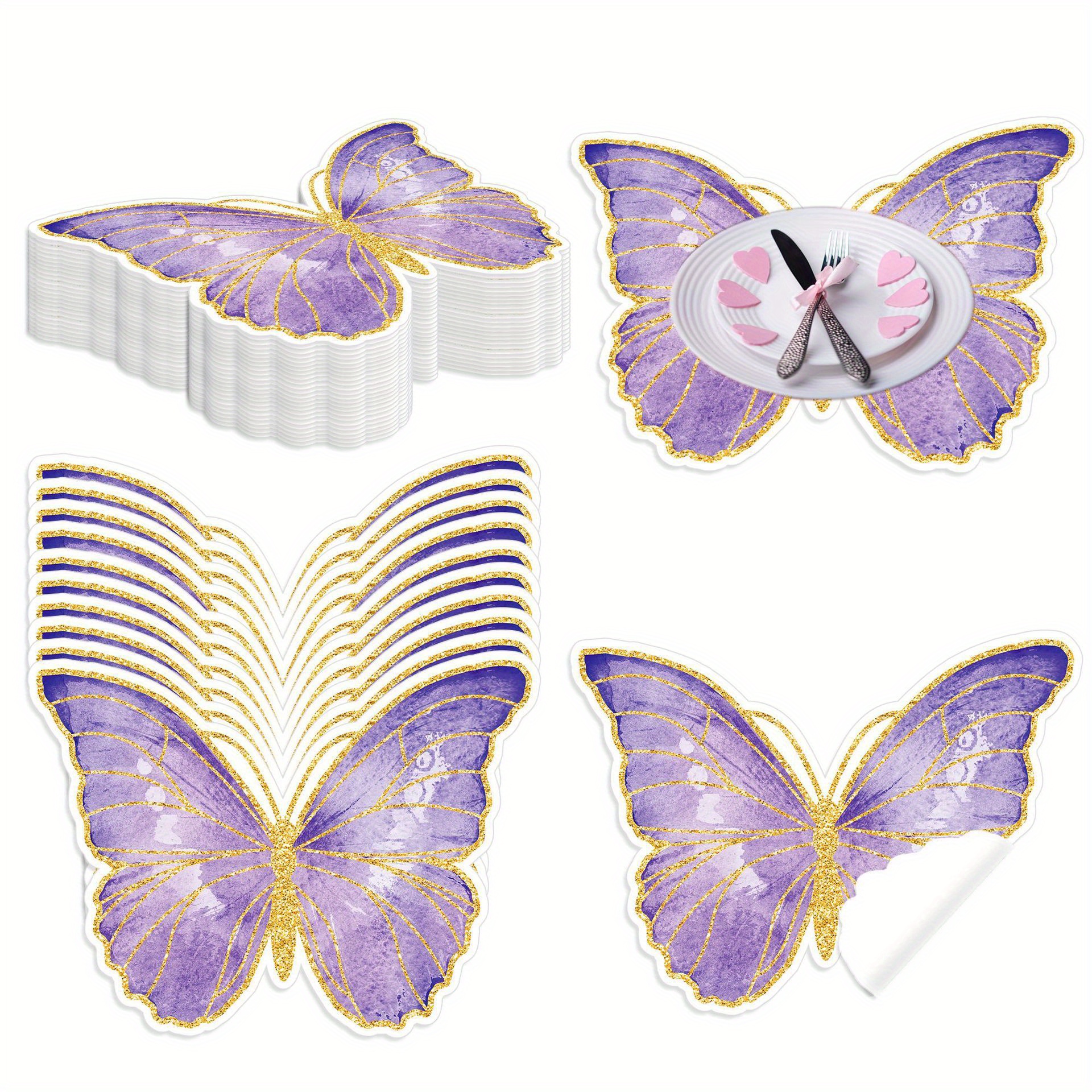 Image of Set Of 20 Disposable -themed Placemats In Pink, Purple, And Golden For Spring Dining, Suitable For Home, Kitchen, Restaurant, Or Party Decorations