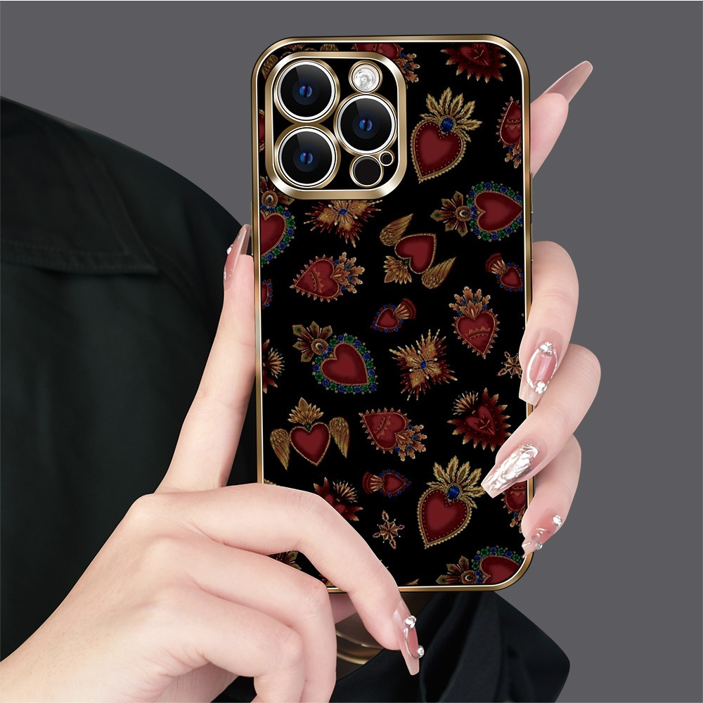 

Heart Pattern Luxury Electroplated Phone Case For Iphone - Shockproof Anti-fall Full-body Protection Soft Rubber Tpu Cover For Men And Women