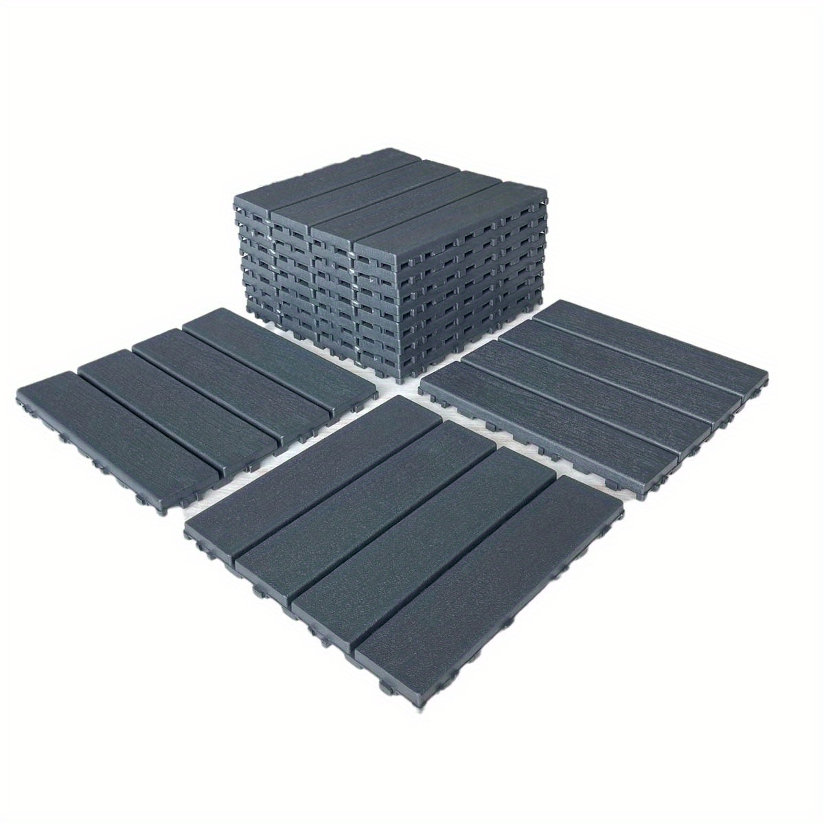 

Plastic Interlocking Deck Tiles, 44 Pack Of Deck Tiles, 12"x12" Portable Square Waterproof Non Slip Security Design Outdoor All Day Use, Pool Side Balcony Backyard Patio Garden Floor Tiles, Dark Grey