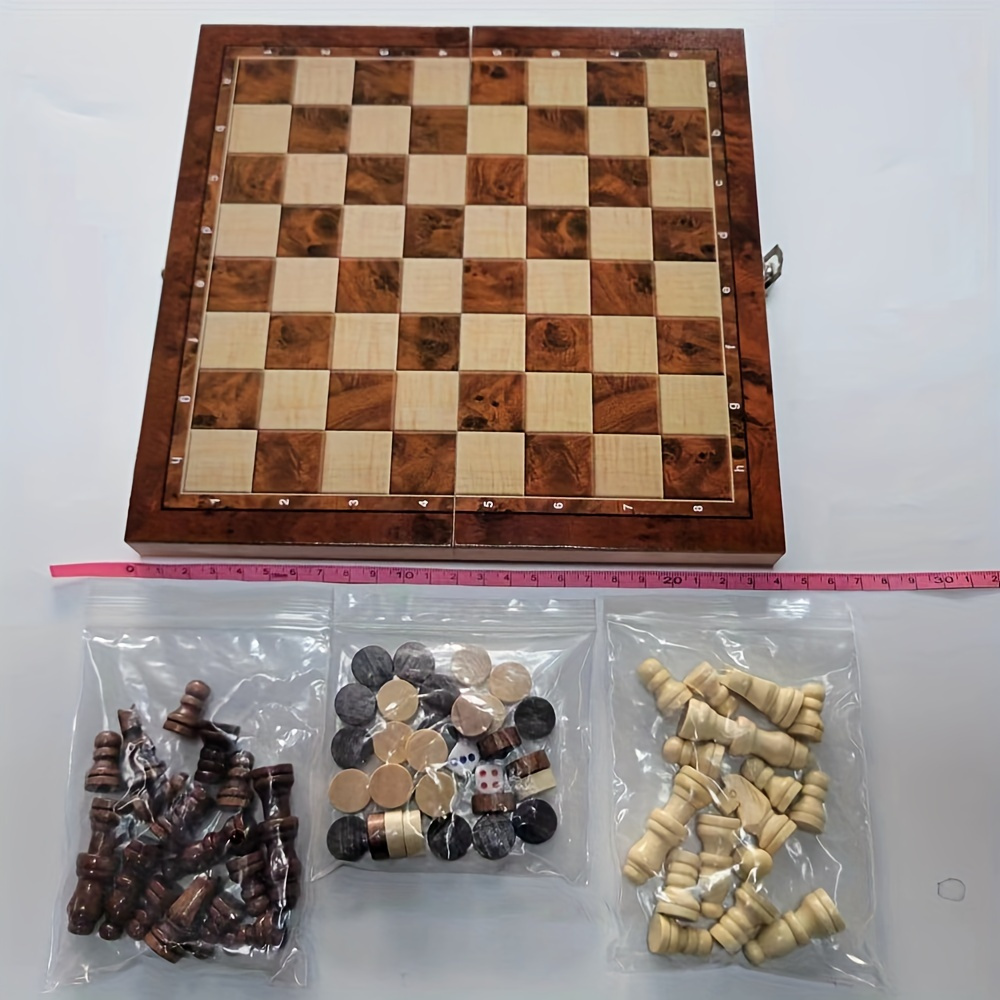 

Three-in-one Wooden Chess, Foldable Portable Puzzle Board Strategy Game