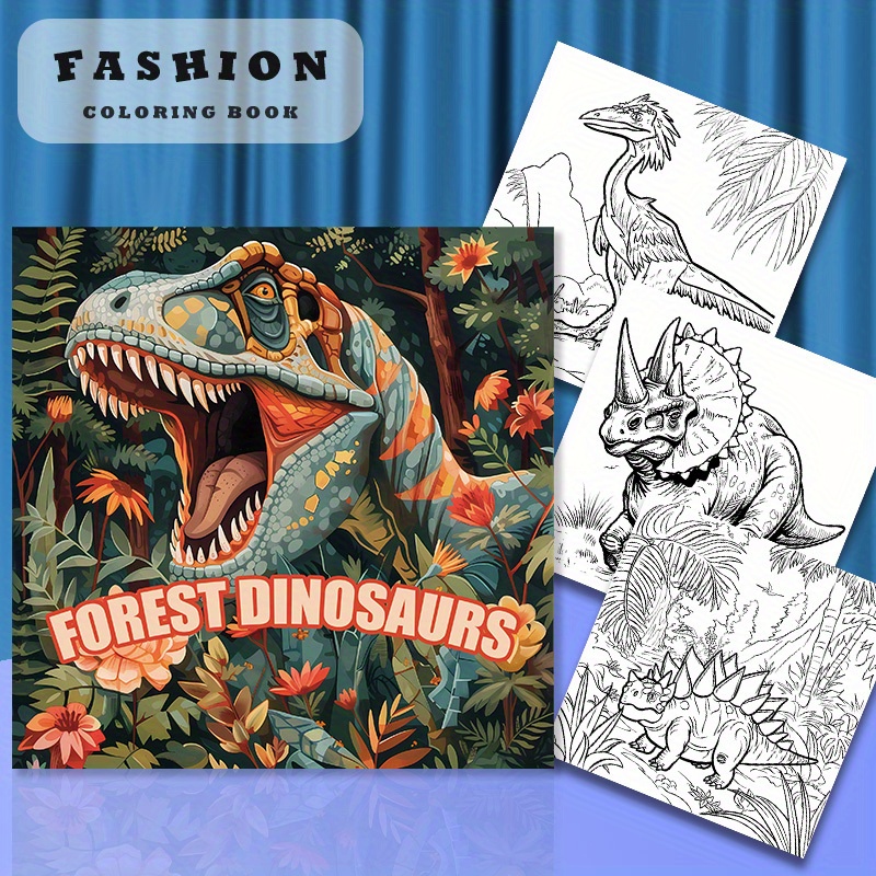 

Premium Thick Paper Dinosaur Coloring Book - 22 Pages, Forest-themed, Birthday & Holiday Gifts