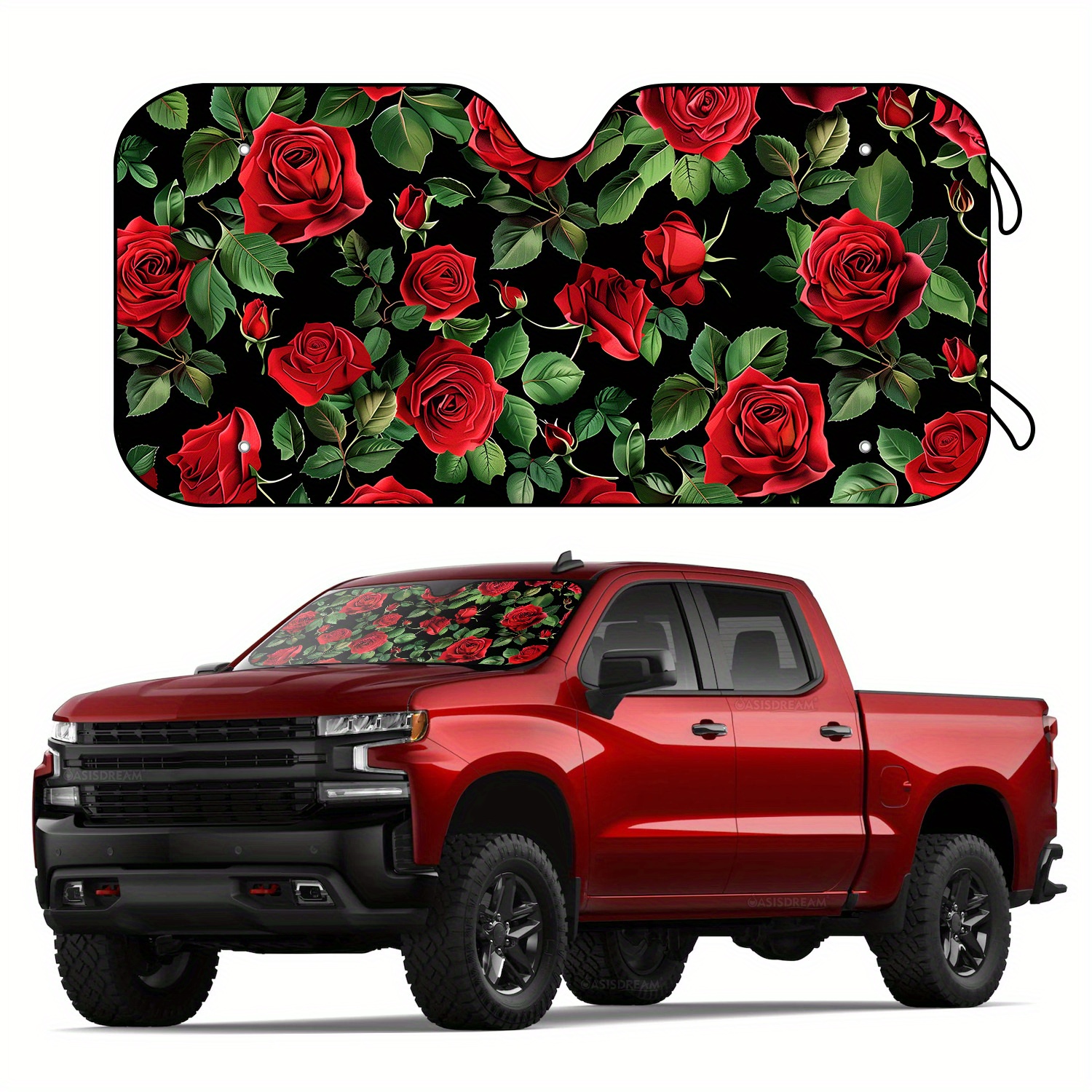 

1pc 57" X 27.5" Red Roses Print Rv Windshield Sun Shade Foldable Blocks Uv Rays Sunshade Protector For Truck Suv Windshield Rv Interior Sun Protection Vehicle Sunshade