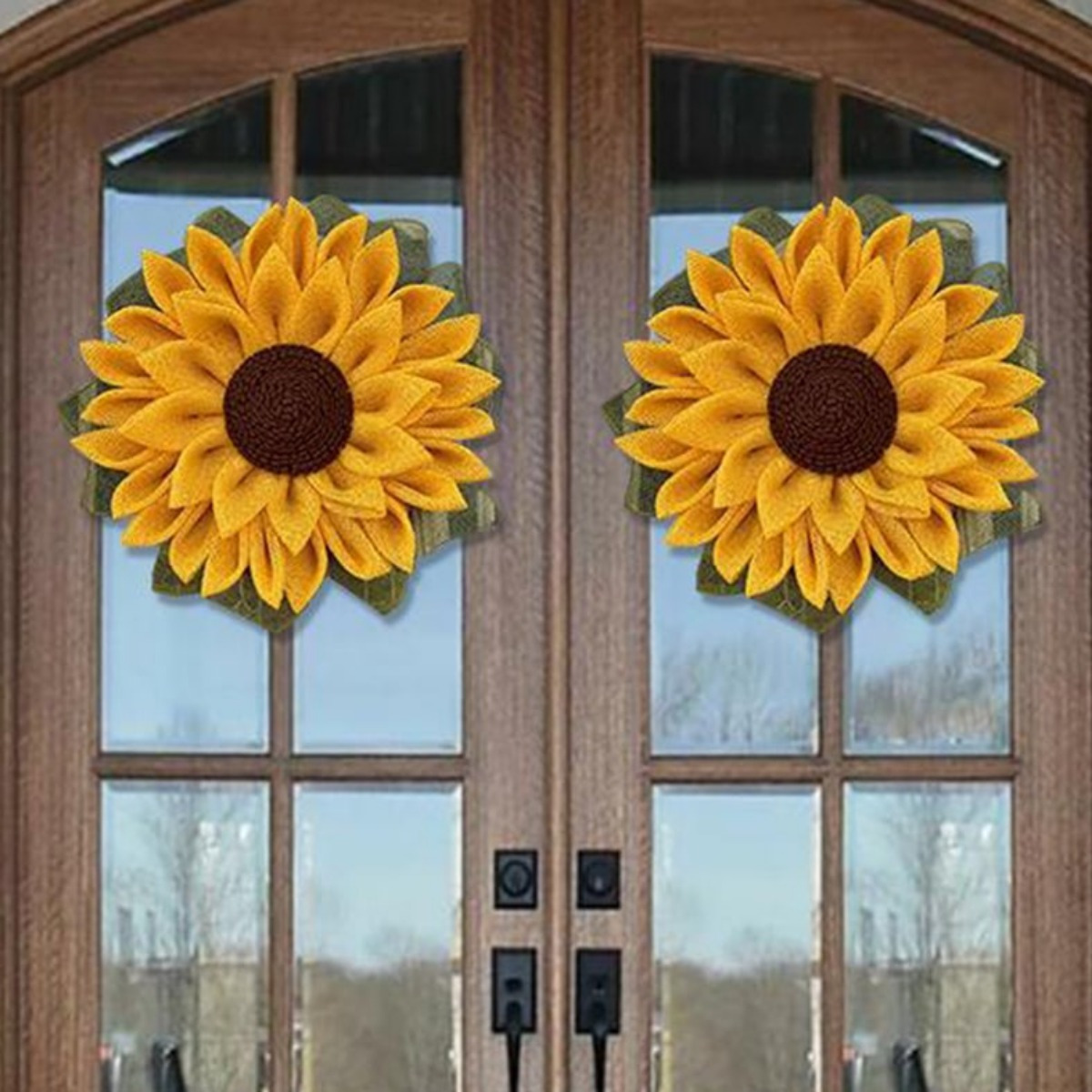 

1pc Sunflower Wreath 16in Artificial Yellow Sunflower Spring Summer Wreath Front Door Wreath For Indoor Outdoor Home Office Wall Wedding Holiday Decoration