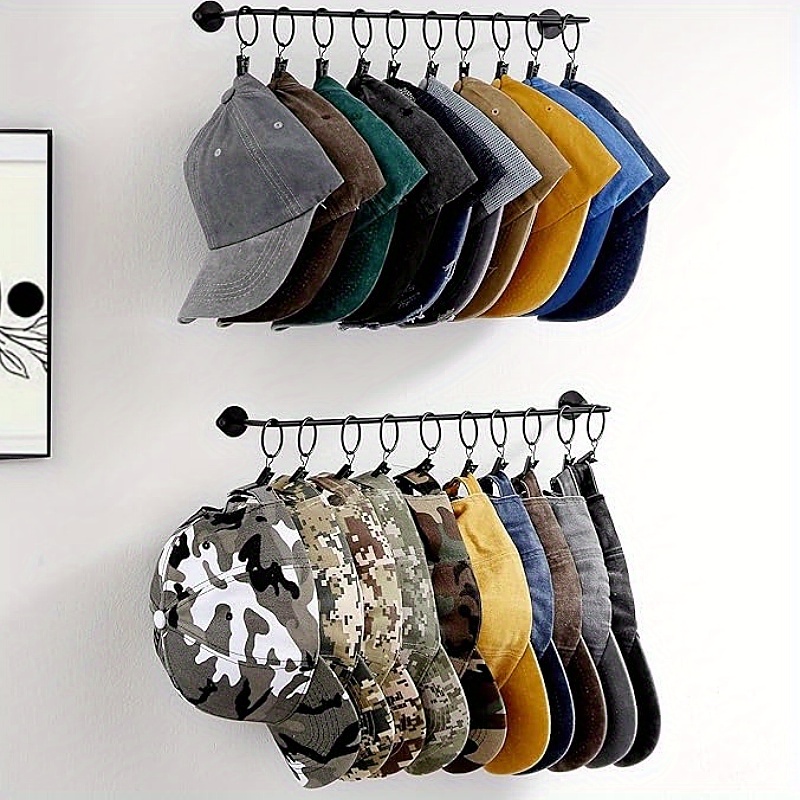 

1pc/2pcs Wall-mounted Hat Rack Organizer With 10/20 Hooks - Iron Baseball Cap Hanger Display For Closet, Bedroom, Entry Room, Laundry - Modern Metal Holder