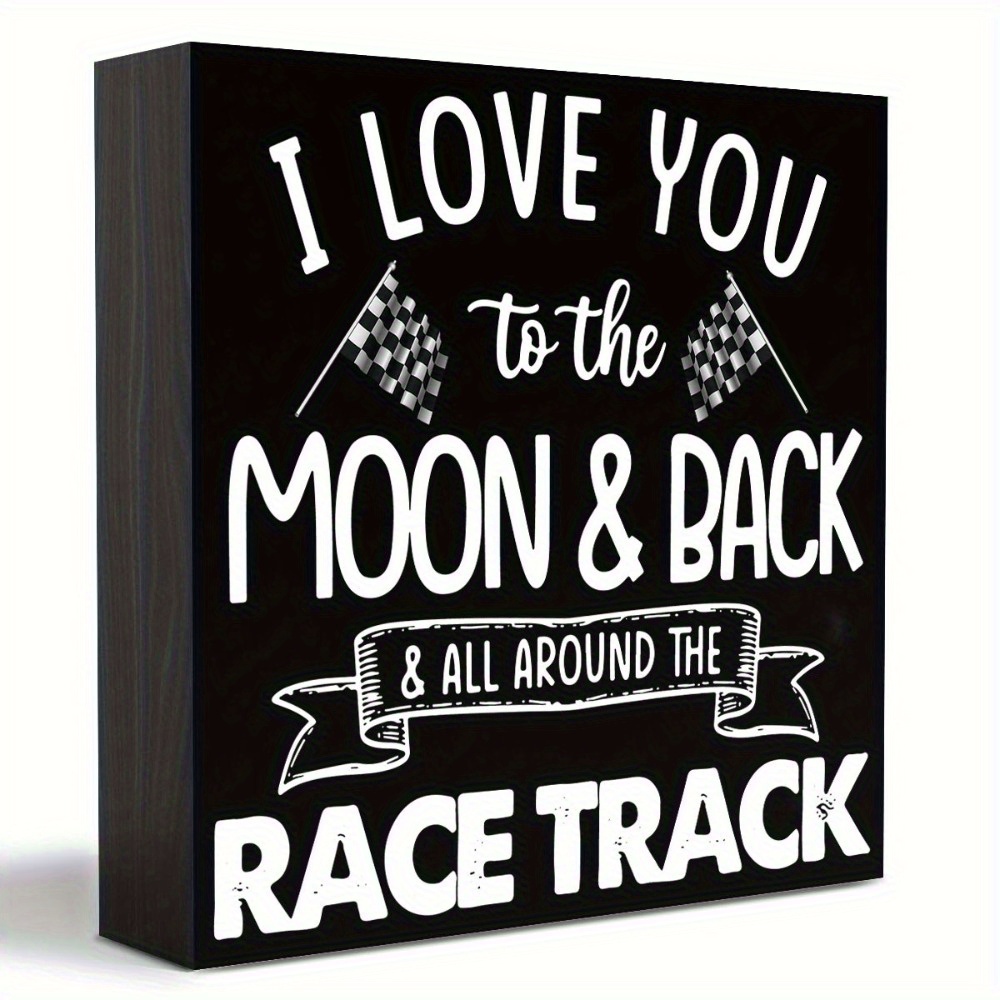 

1pc, I Love You To The Moon And Back And Track Sign Desk Decor, Farmhouse Racing Box Sign For Home Boys Room Shelf Table Decor Decorations