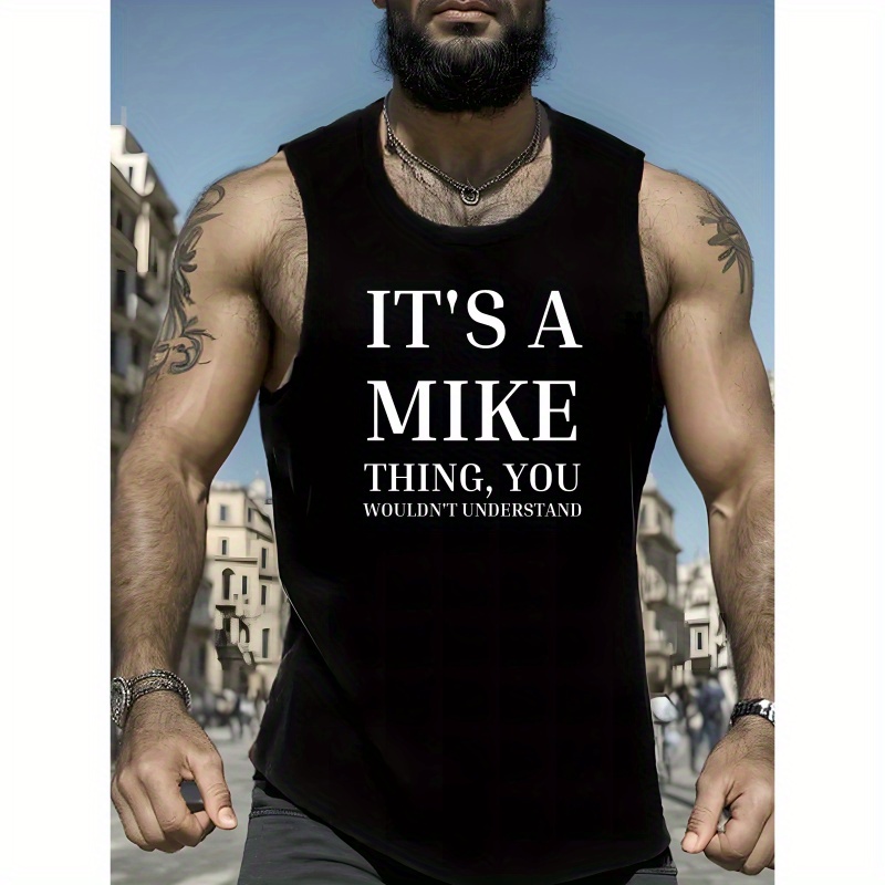 

It's A Mike Thing Print Sleeveless Vest For Men, Mesh Breathable Quick Dry Summer Sports Tank Top