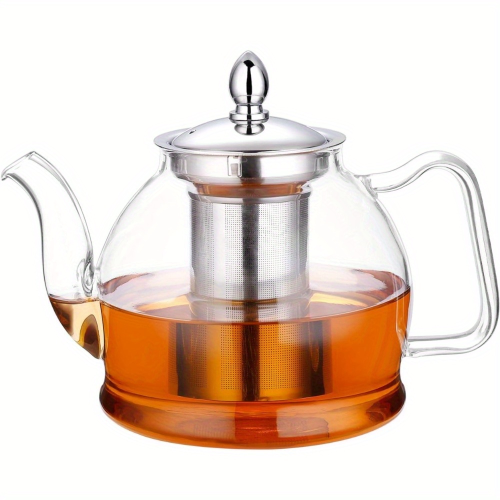 

1000ml Glass Teapot With Removable Infuser, Stovetop Safe Tea Kettle, Blooming And Loose Leaf Tea Maker Set