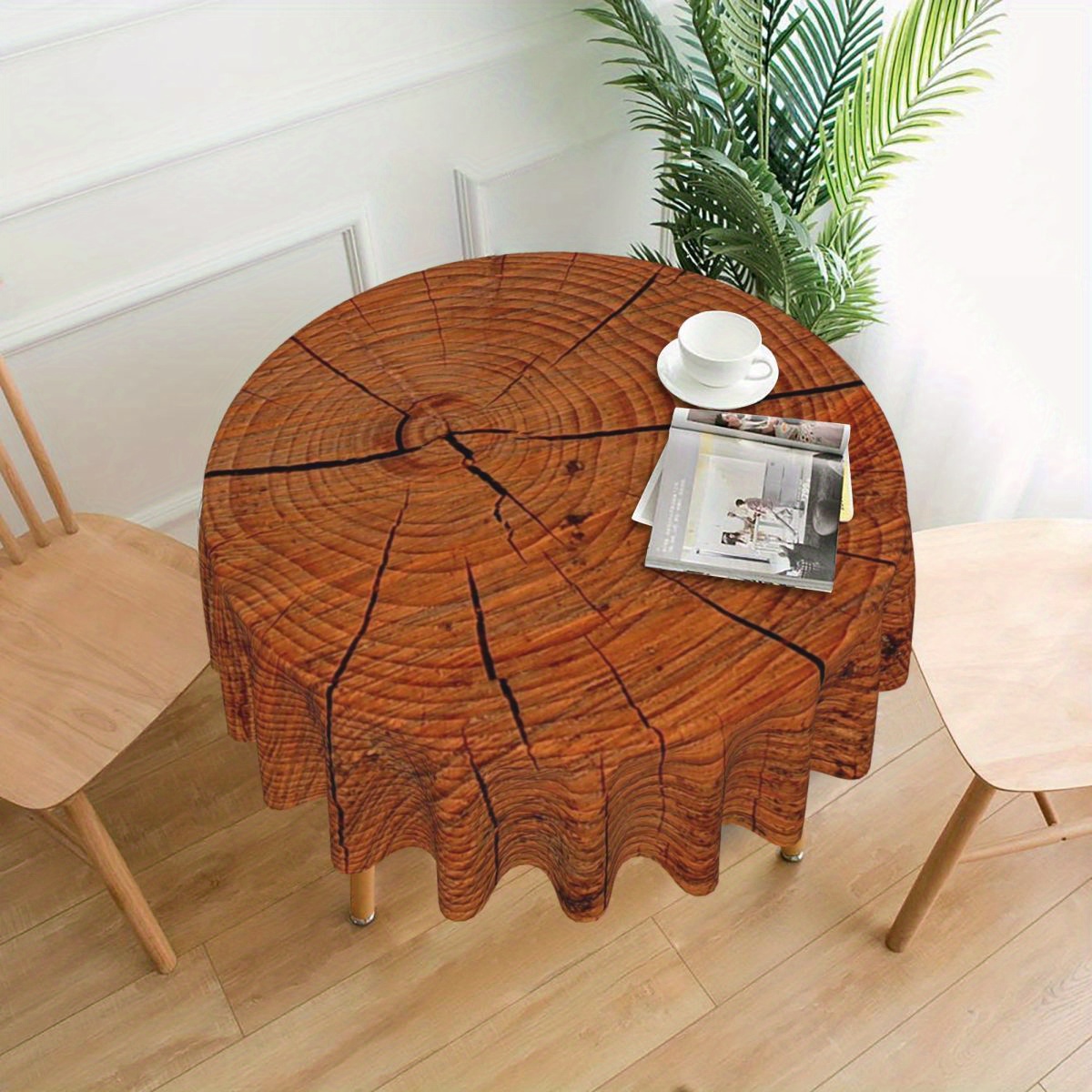 

1pc Rustic Wood Print Round Tablecloth – 100% Polyester, Machine Woven, Stain Resistant, Washable, Fine Microfiber Dining Table Cover For Kitchen And Restaurant Decor, Festive Party Decoration