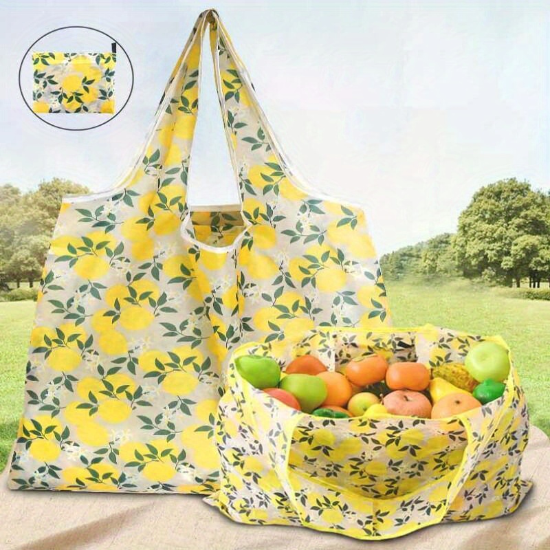 

Leak-proof Large Capacity Folding Shopping Bag - Portable, Creative Printed Tote For Groceries & Storage