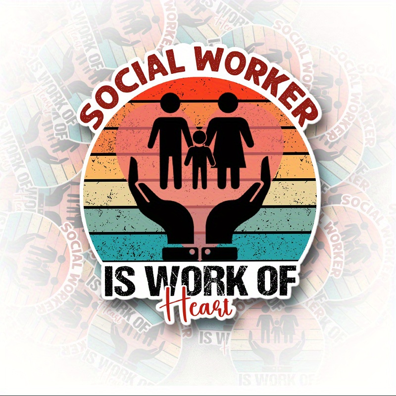 

Social Worker Appreciation Vinyl Stickers - Retro 'work Of Heart' Decals For Cars, Laptops, Water Bottles & More - Durable & Single-use