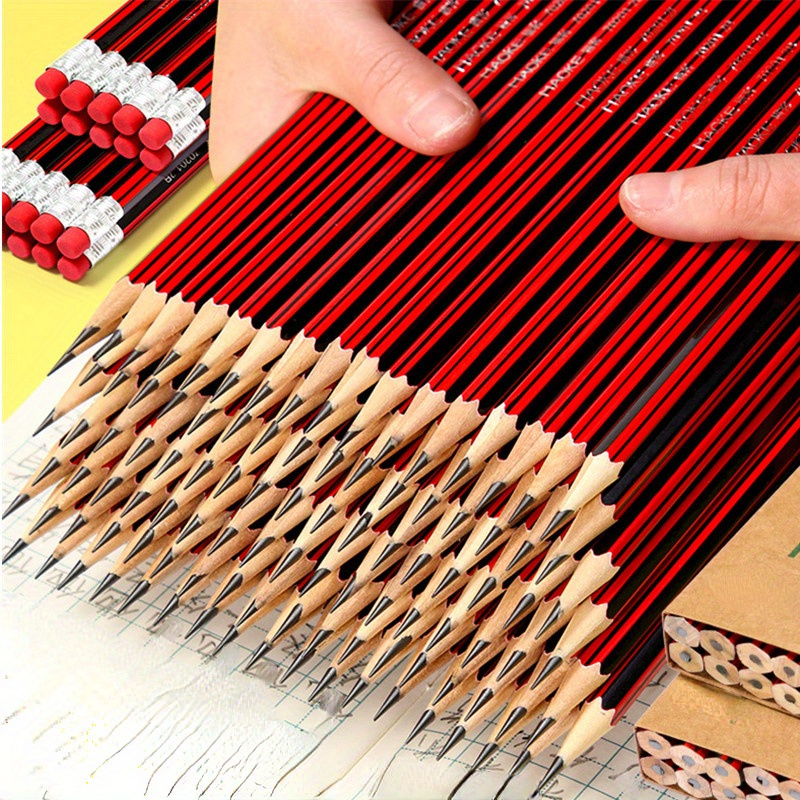 

Bulk Piece Of 50 Hb Pencils With Erasers - Perfect For Students & Artists, Red/black Barrels