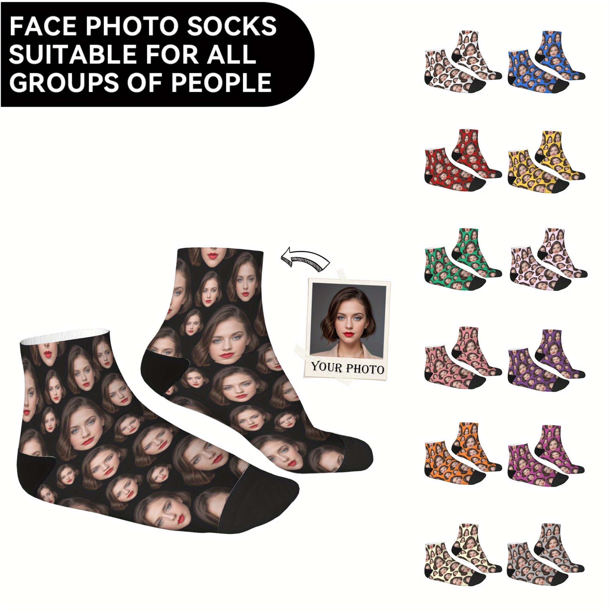 

Custom Face Socks, Personalized Funny Gift Ankle Socks With Photo Customized, Novelty Trendy Party Present Socks For Men Women