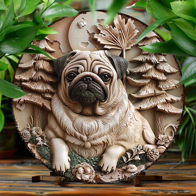 

Funny Pug Dog 8x8" Round Aluminum Sign - Vintage Metal Wall Decor For Kitchen & Cafe, Easy Hang