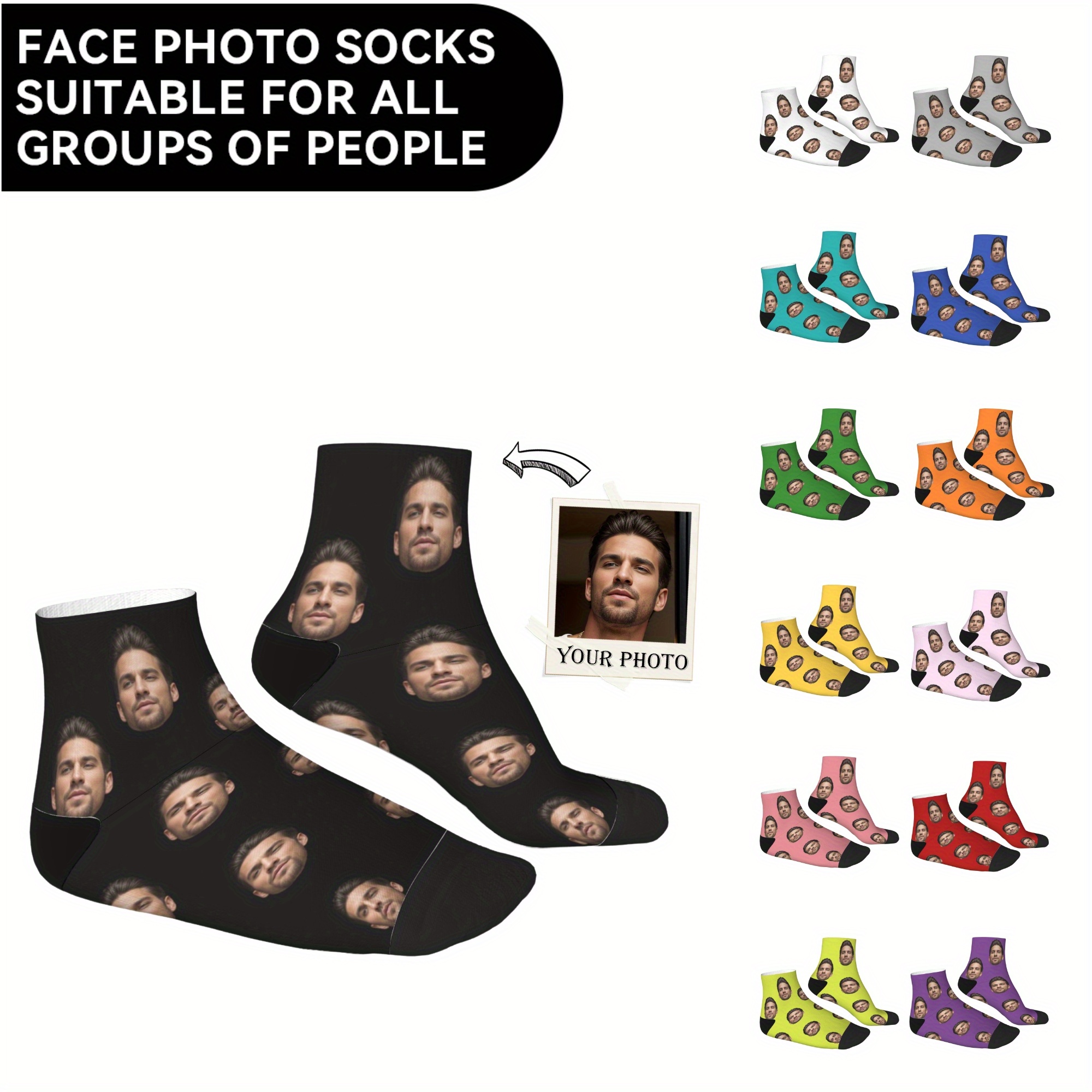 

Custom Face Socks, Personalized Funny Gift Ankle Socks With Photo Customized, Star & Stripe Themed, Novelty Trendy Party Present Socks For Men Women