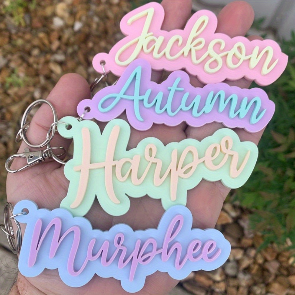 

1pc Custom Keychain With Soft Pastel Colors - Custom Script Font Name Tag For Bag Charm Or Key Ring For Women Men