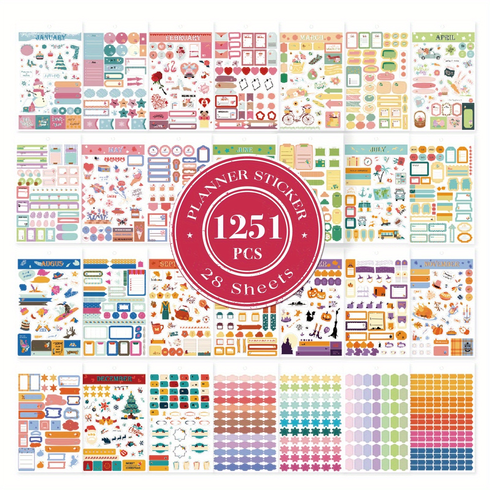 TEMU 1251pcs Set, Themes, Art And Seasonal, Suitable For Notebooks, Notepads,, 17593101587186