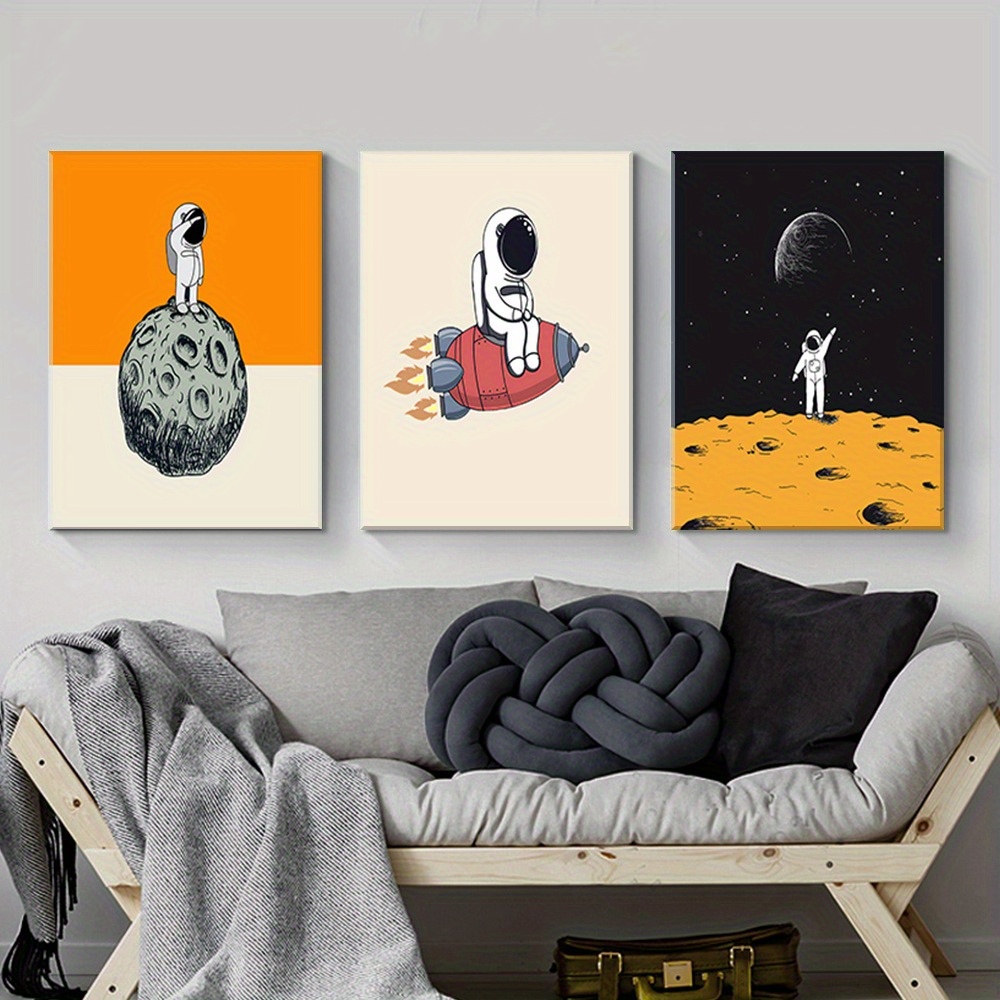 

Framed 3 Piece Space Canvas Painting Cartoon Astronaut Posters And Prints Inspirational Wall Art Space Decor For Boys Room Home Decor Vintage Poster Wall Decor