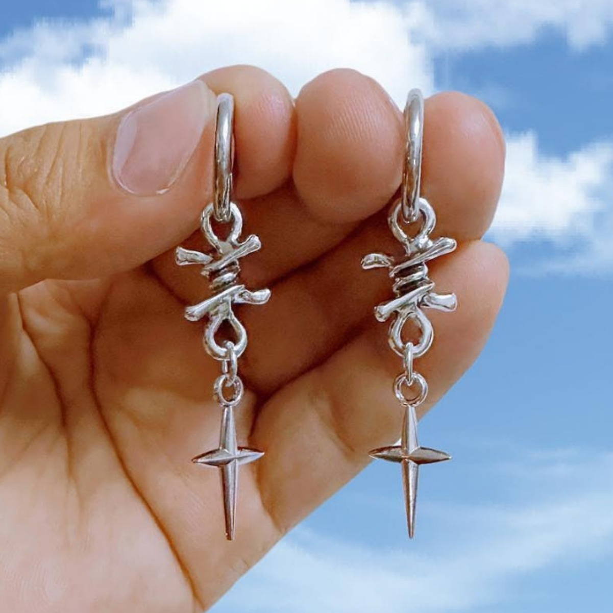 spiked wire cross star dangle earrings women gothic punk Temu