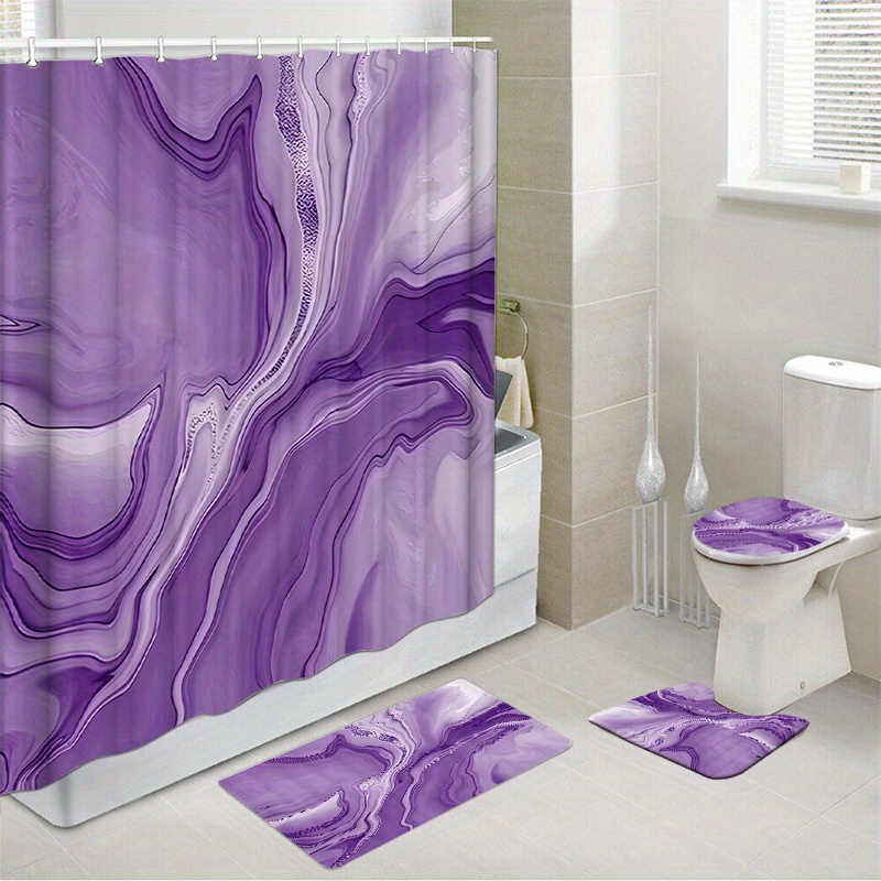 

Waterproof Shower Curtain Set With 12 Hooks - Includes Non-slip Bath Mat, U-shaped Toilet Mat, Lid Cover & Seat (1pc/4pcs) - Stylish Floral Design, Easy Care Polyester