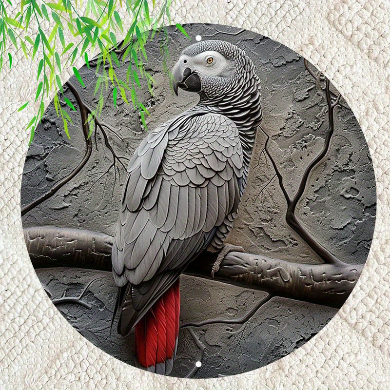 

Aluminum Parrot Metal Wall Art, Waterproof 8-inch Circular Decorative Sign, Hd Printed Outdoor-grade Quality, Pre-drilled Weather-resistant Home And Café Decor - 1 Piece