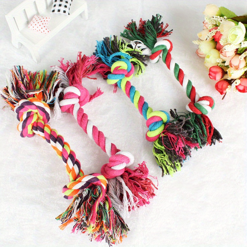 

1pc Vibrant Braided Rope Dog Toy With Tassels - , Bite-resistant Chew Toy For Small Dogs, Polyester , Ideal For Teeth Cleaning & Grinding, Dog Toys For Aggressive Chewers