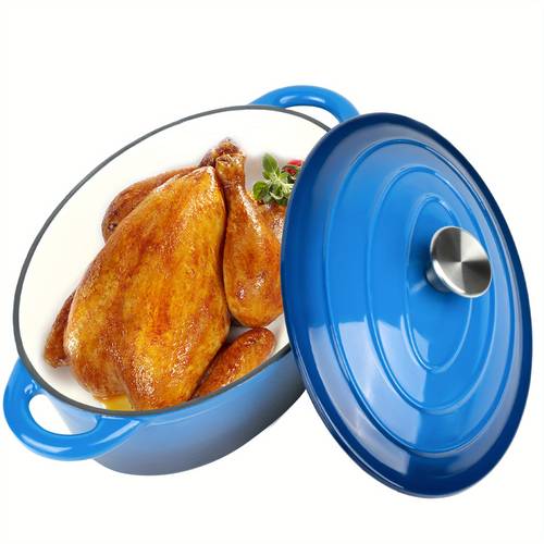 enameled oval dutch oven pot with lid and dual handles cast iron dutch oven for cooking bread baking non stick enamel coated cookware