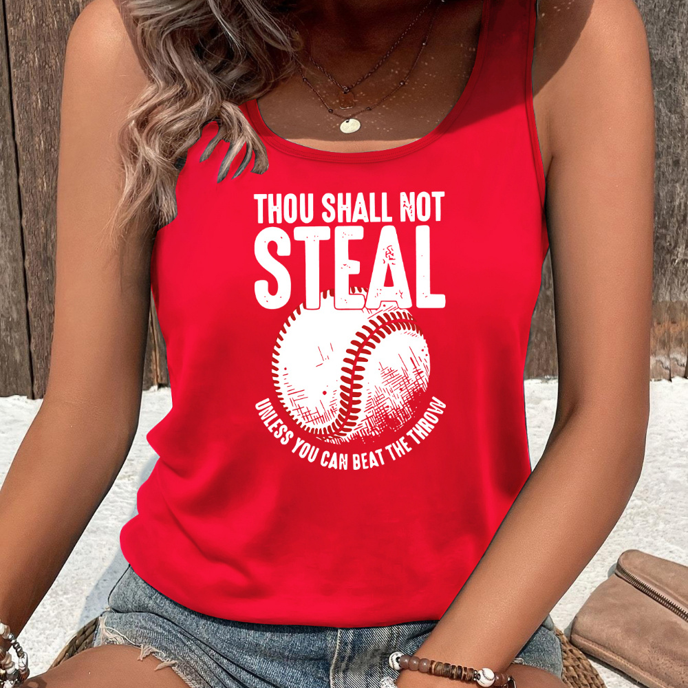 

Women's Casual Polyester Tank Top With " Not " Baseball Print, Crew Neck Sleeveless Summer Vest, 100% Polyester Knit Fabric, Cartoon Alphabet Pattern, Loose-fitting - 180gsm