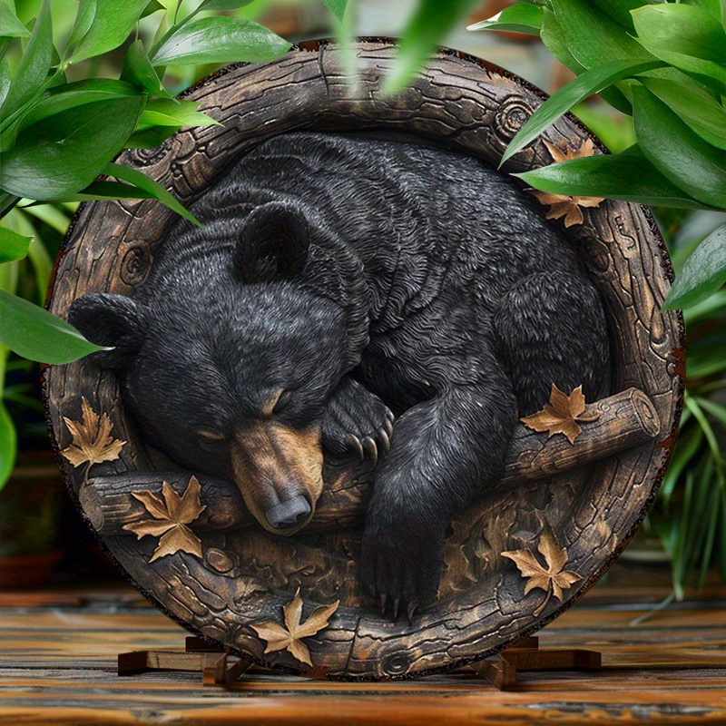 

Rustic American Black Bear 8x8" Round Aluminum Sign - Durable, Easy-hang Vintage Decor For Kitchen & Cafe