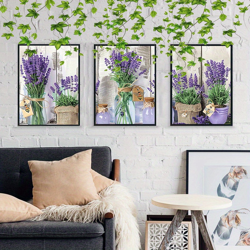 

Lavender Bliss: 3-piece Set Of Purple Flower Canvas Wall Art - Frameless Floral Posters For Home & Office Decor, 12x18 Inches Floral Wall Decor Floral Pictures Wall Decor
