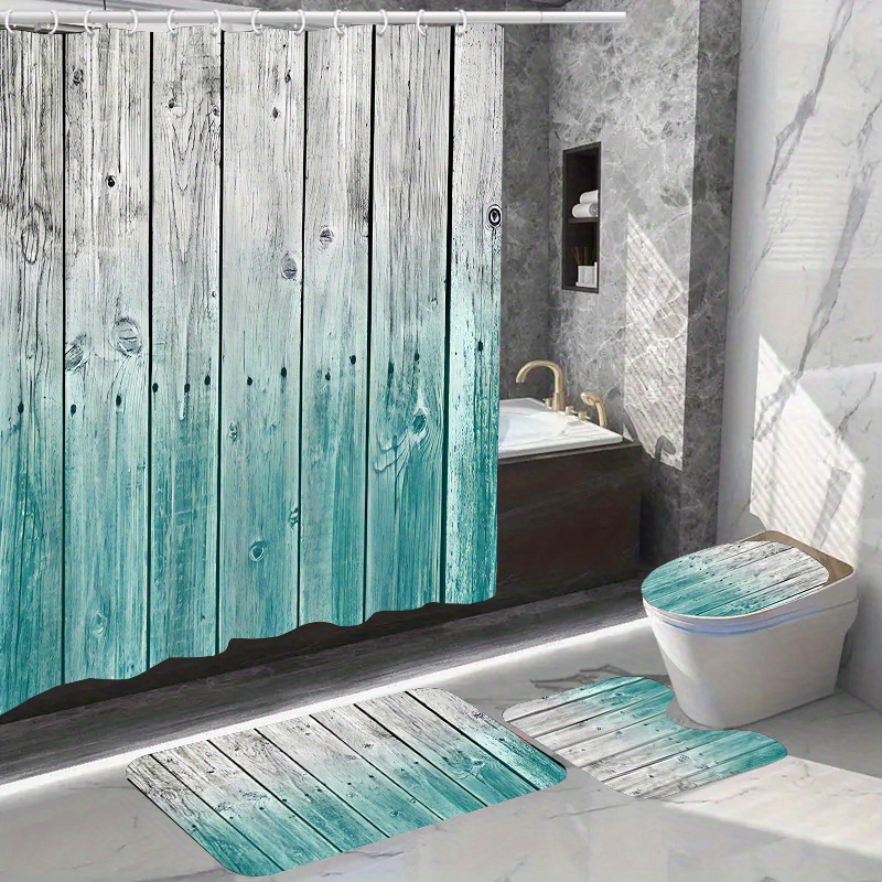 

1/4pcs Wood Shower Curtain And , Shower Curtain 12 , Bathroom Rug, Mat, Lid Pad, Bathroom Decor, Shower Curtain For Bathrooms