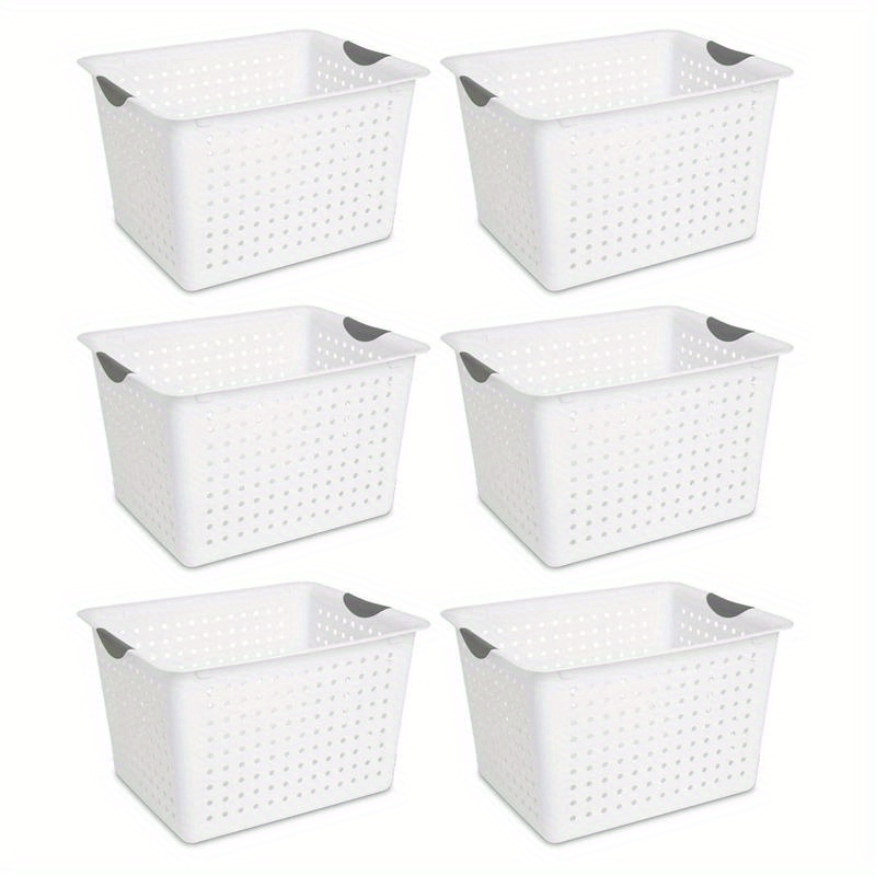 

Large Deep Durable Ultra Plastic Storage Basket Tote, White (6 Pack)