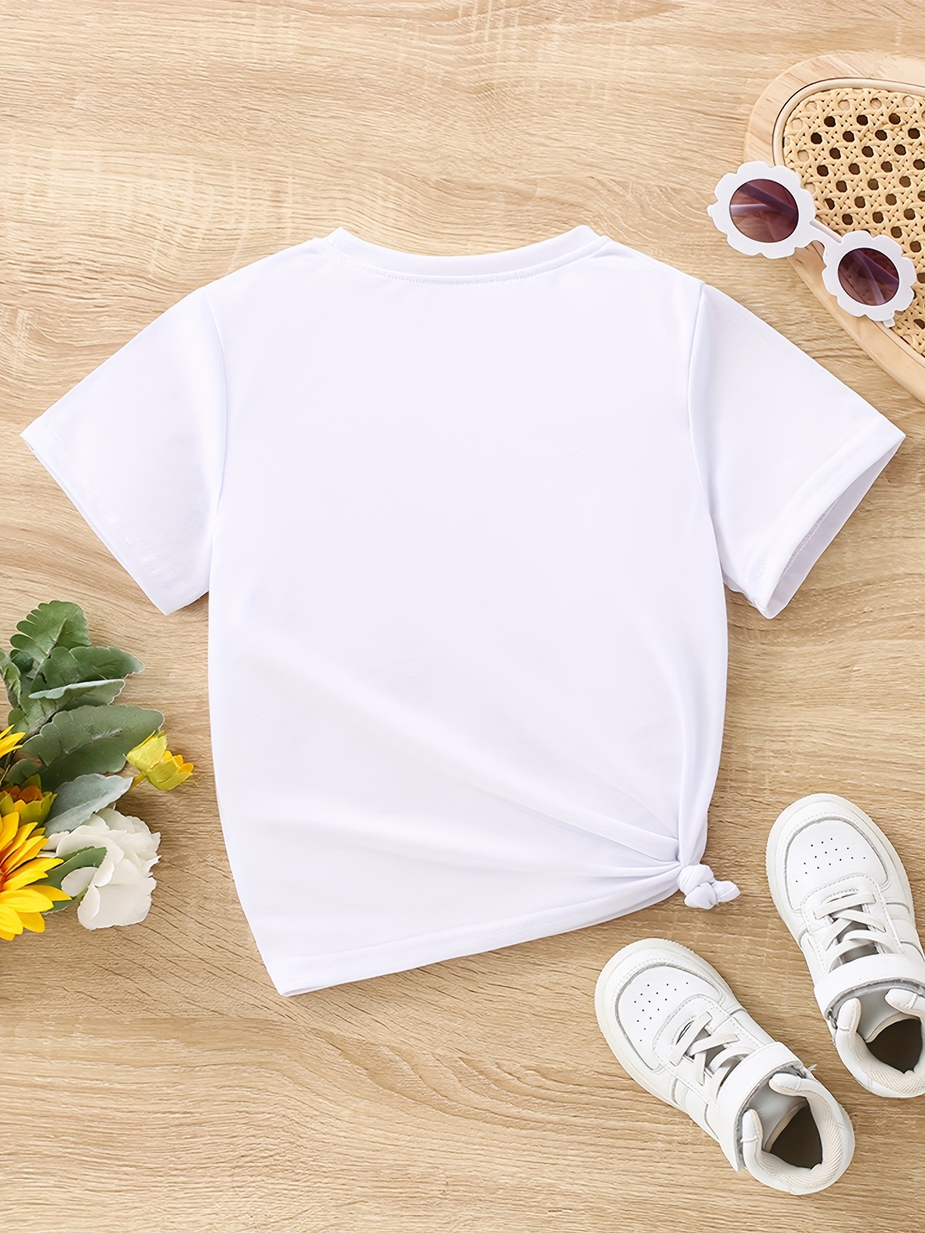 white round neck solid color short sleeve simple girls t Temu Kuwait