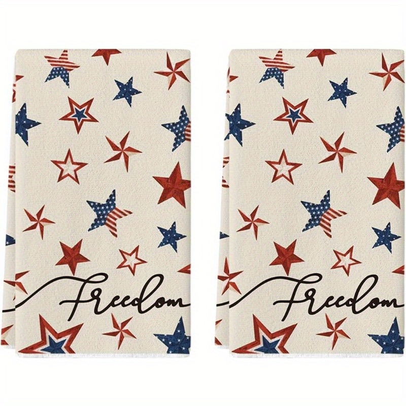 

Set Of 2 Patriotic Kitchen Towels - Super Soft Polyester Blend Hand Towels, 18x26 Inch, Woven Modern Style With Freedom & Stars Theme For 4th Of July Decor