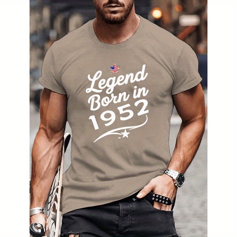 

Legend Born In 1952 Letter Print Men's T-shirt, Crew Neck Short Sleeve Tees For Summer, Casual Comfortable Lightweight Top For Outdoor Activities