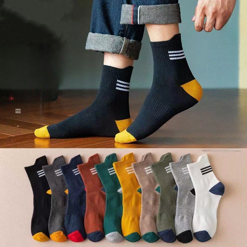 

10 Pairs Of Men's Cotton Socks, Comfy & Breathable, Warm Socks For Daily Wearing