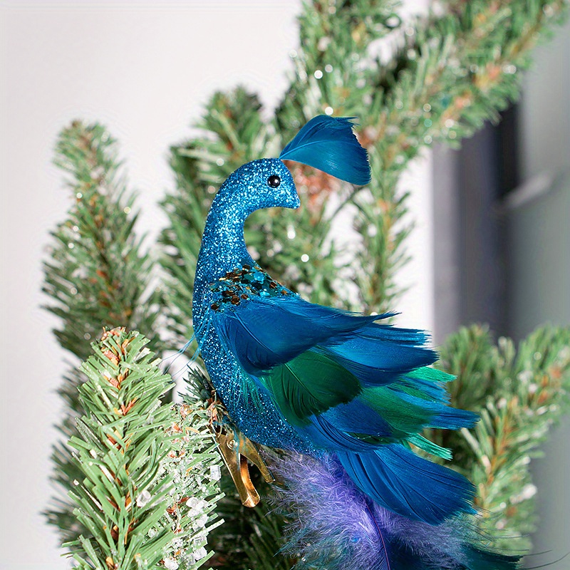 

Blue Peacock Feather Ornament - 17.72" X 2.36" Classic Christmas Tree Decor, Versatile Indoor & Outdoor Holiday Accent