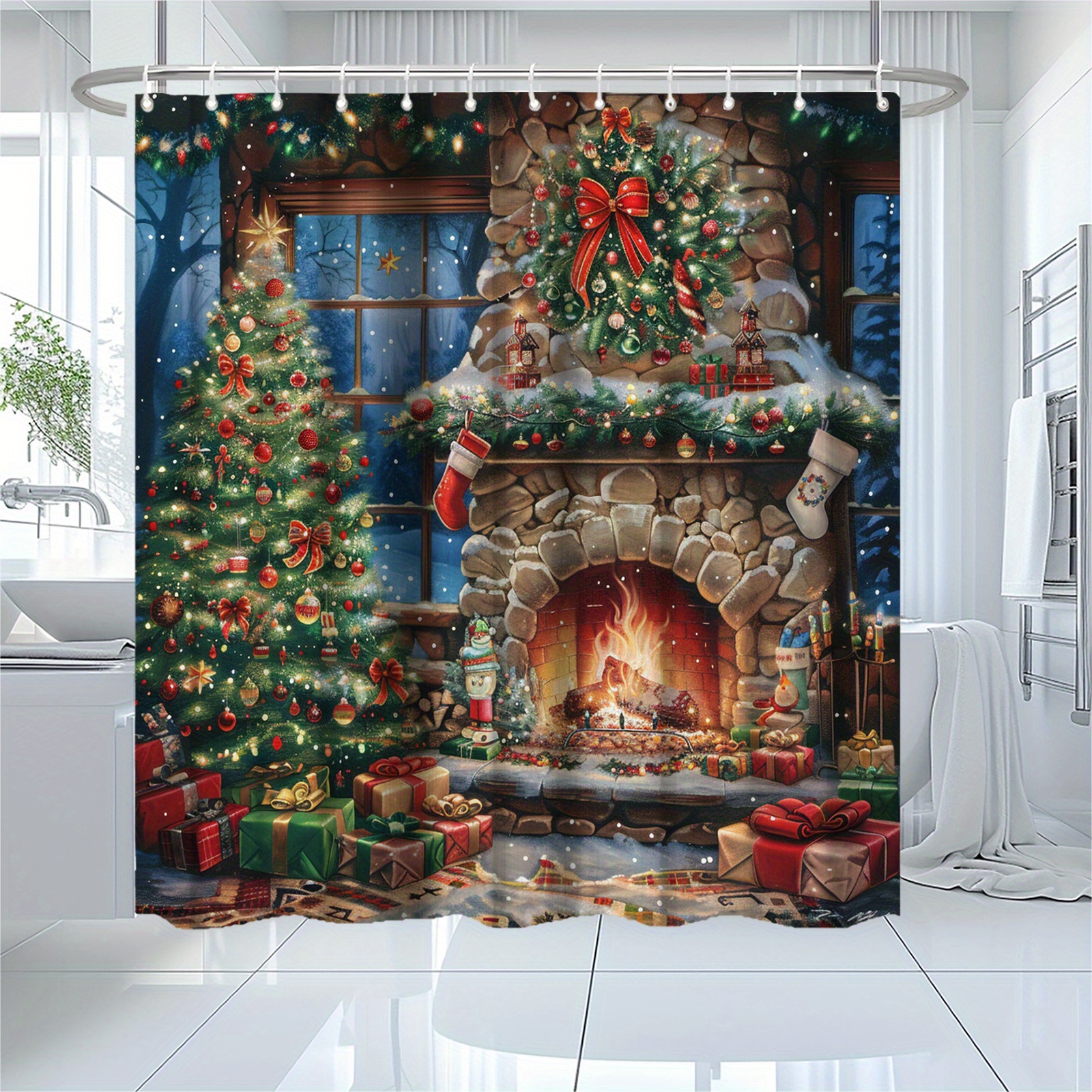 

Festive Christmas Shower Curtain: 71x71 Inches, Artistic Design, Waterproof, With 12 Hooks, Suitable For 14+ Years, Perfect For Your Bathroom Decor