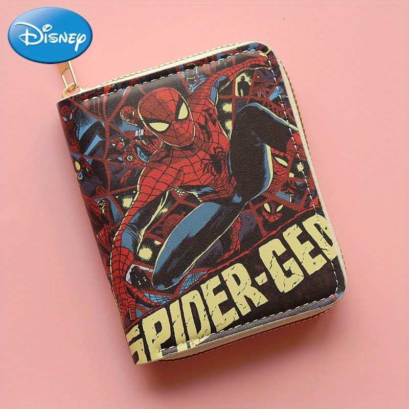 

Disney Spider-man Themed Short Zippered Mini Wallet, Unisex Pu Material Coin Purse With Cartoon Print(3.35''x 4.33'')
