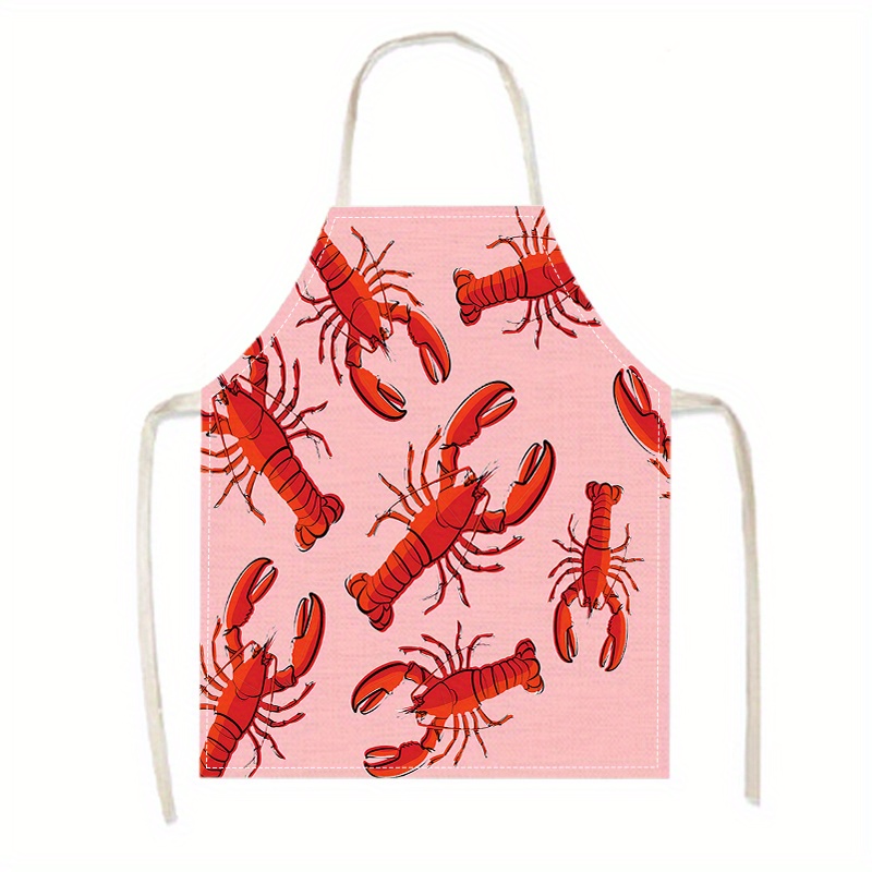 

1pc Linen Lobster Print Apron Sleeveless Durable Comfortable And Practical For Baking, Home Cleaning, Household Chores, Workwear, Suitable For Events And Party Supplies – Gift Ready