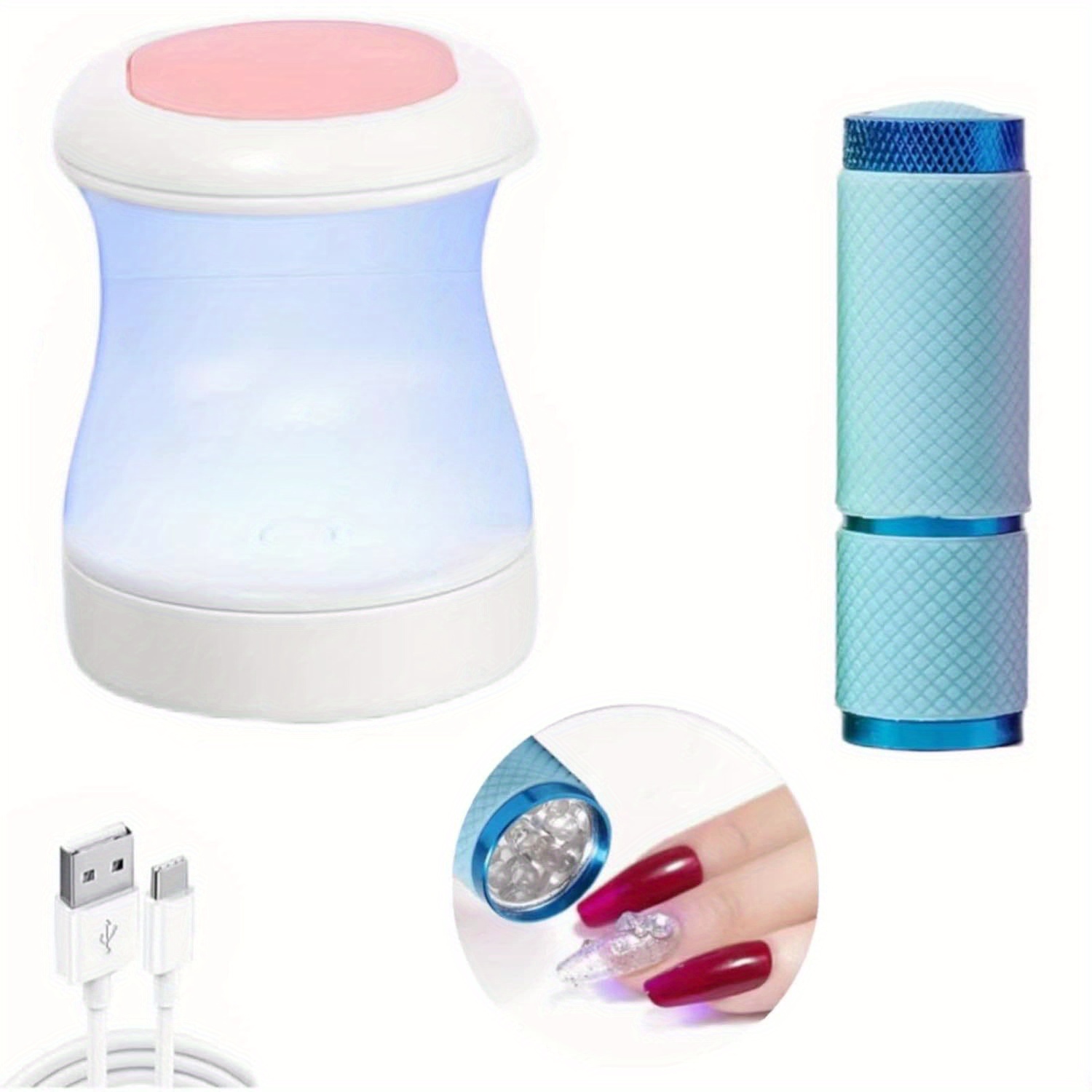 

2pcs Mini Led Nail Lamp, Mini Gel Nail Polish Lamp Kit, Portable Usb Nail Lamp Nail Polish Dryer With 9pcs Beads Flashlight For Gel Nails Polish