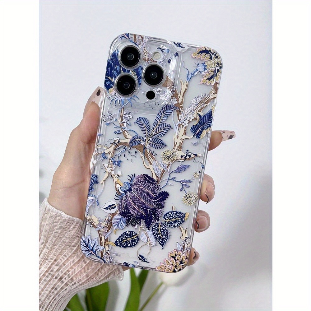 

1pcs Elegant Floral Pattern Tpu Phone Case With Full Lens Protection Compatible With Iphone 11/12/13/14/15 Pro Max
