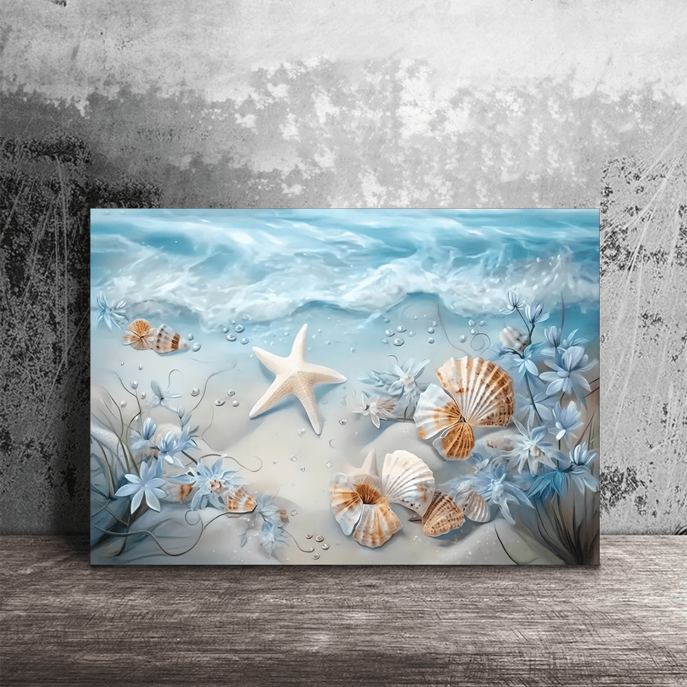 

1pc Wooden Framed Canvas Painting - Printing & Starfish Design - Modern Home Decor For Bedroom, Living Room & Quality, Space-enhancing Inspiratio