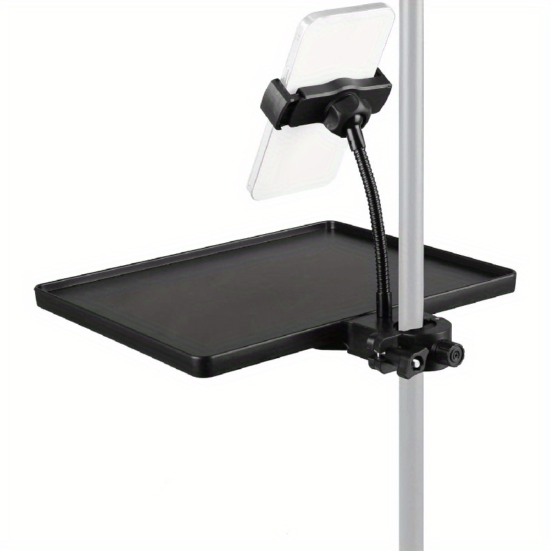 

Adjustable Microphone Stand Tray With Phone Holder - Clamp-on Design For Stage, Live Streaming & Concerts