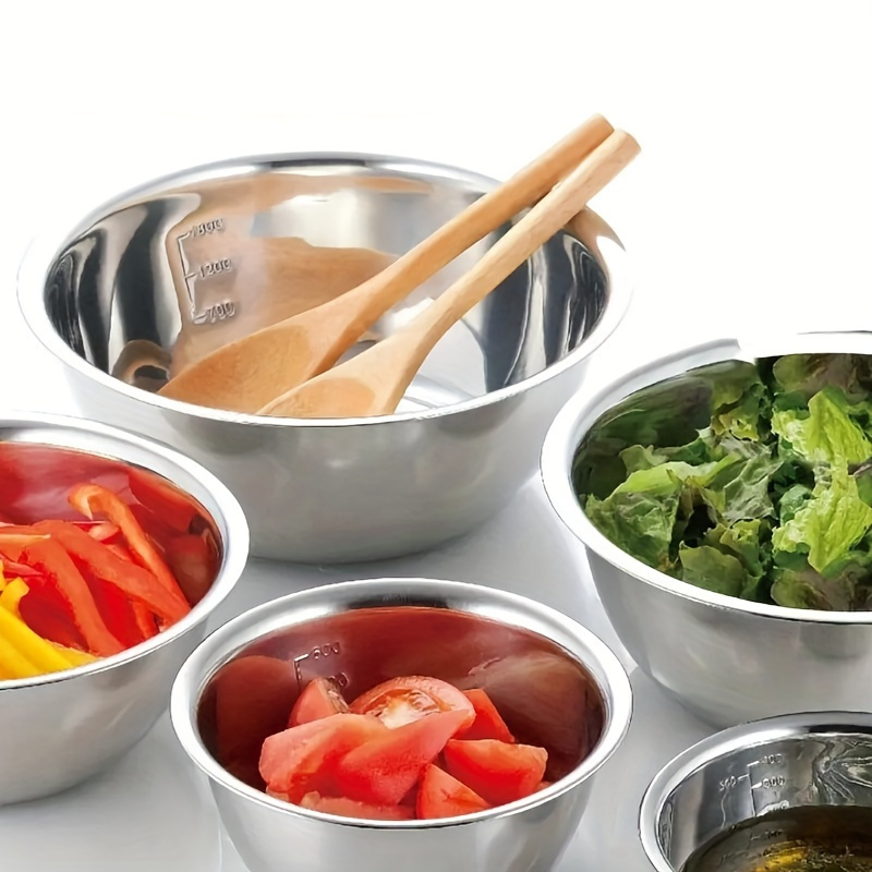 5st, roestvrijstalen mengkommen, kookkom met schaal, ideaal voor koken,  , bereiden, huishoudelijke keuken kookbak, wasbak, fruitkom, noedelkom, keukenaccessoires, bakgereedschap 7