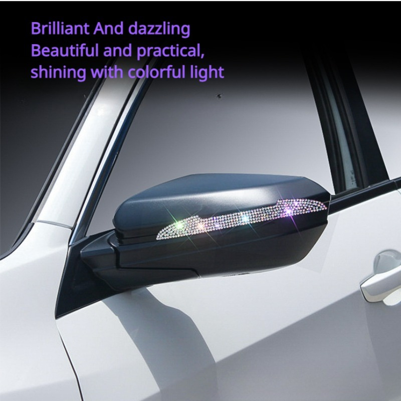 

2pcs Set Creative Car Mirror Guards - & Protection, Sparkling Diamond Cartoon Design For Women