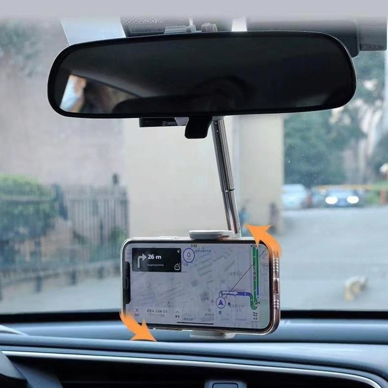 

The Car Rearview Mirror Mobile Phone Holder Can Rotate 360 Degrees, Can Be Extended And Pulled, Allowing You To Retract And Use It More Conveniently